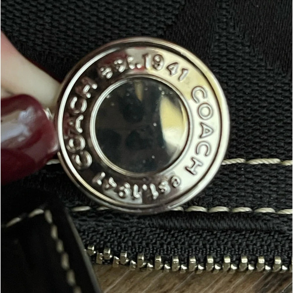 👛 Vintage COACH Signature Black Canvas Leather Mini Shoulder Hobo Handbag 11096 - Picture 5 of 6